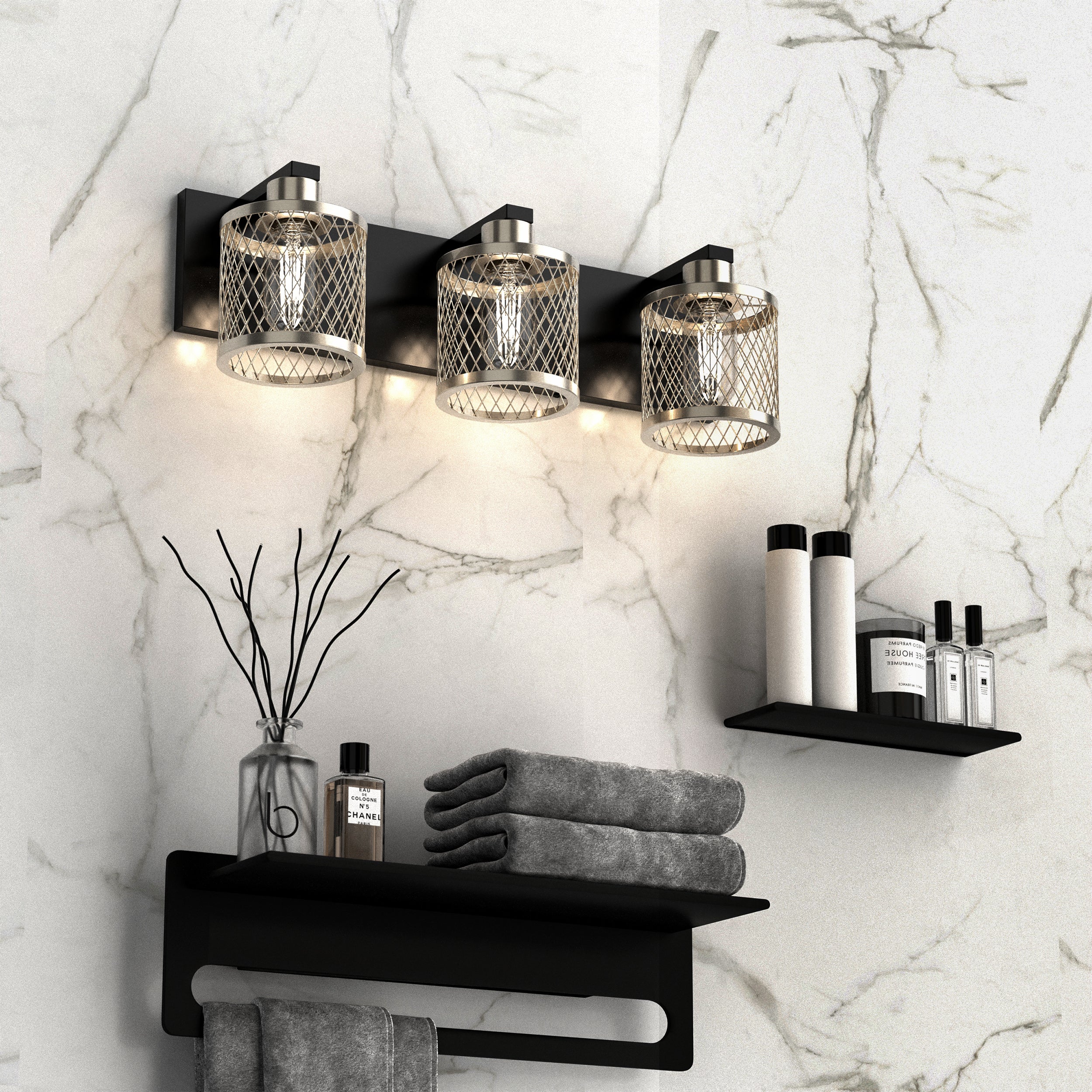 PHIXART 3 - Lights Vintage Meshy Lantern Bathroom Vanity Light