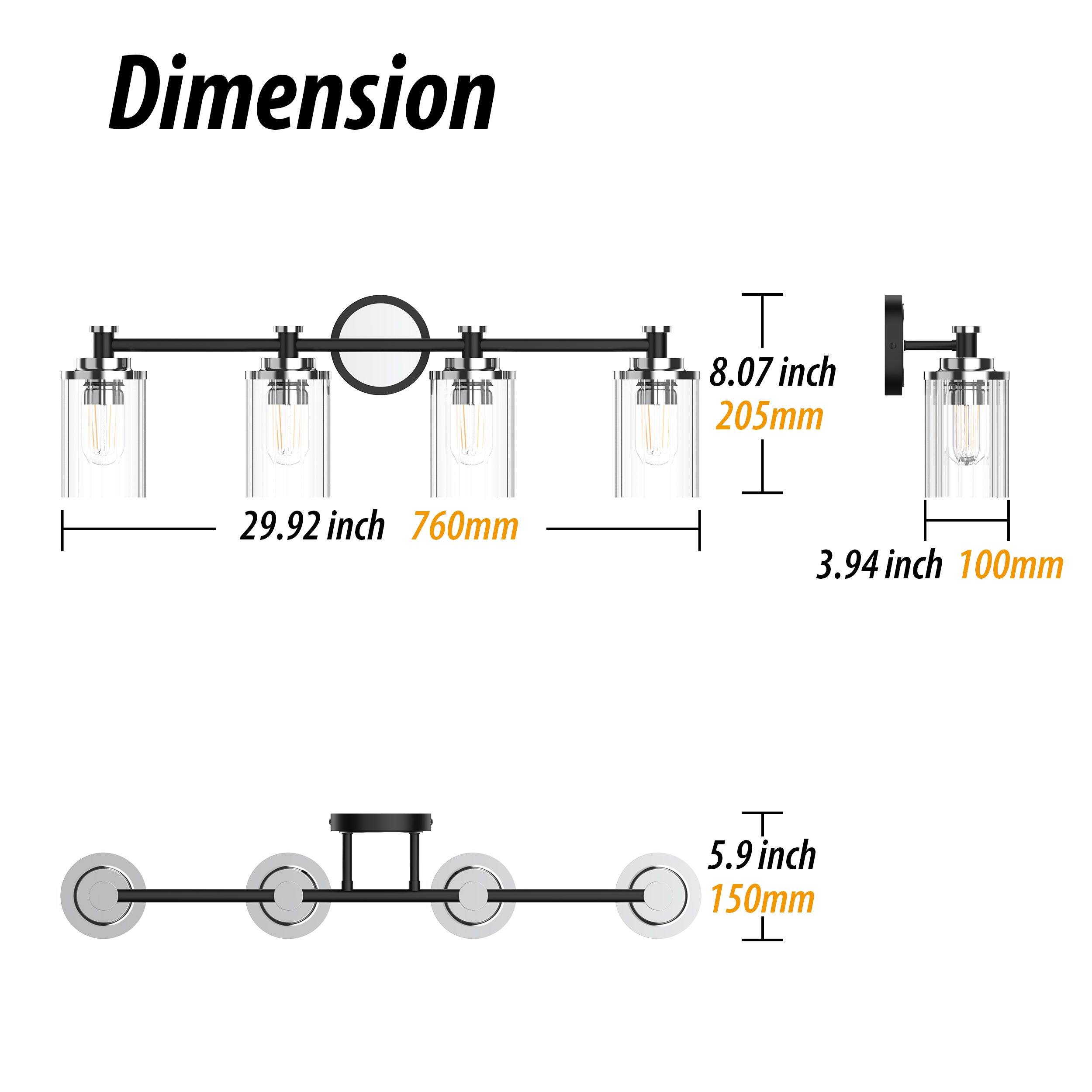 PHIXART 4 - Lights Warm Color Bathroom Dimmable Vanity Light