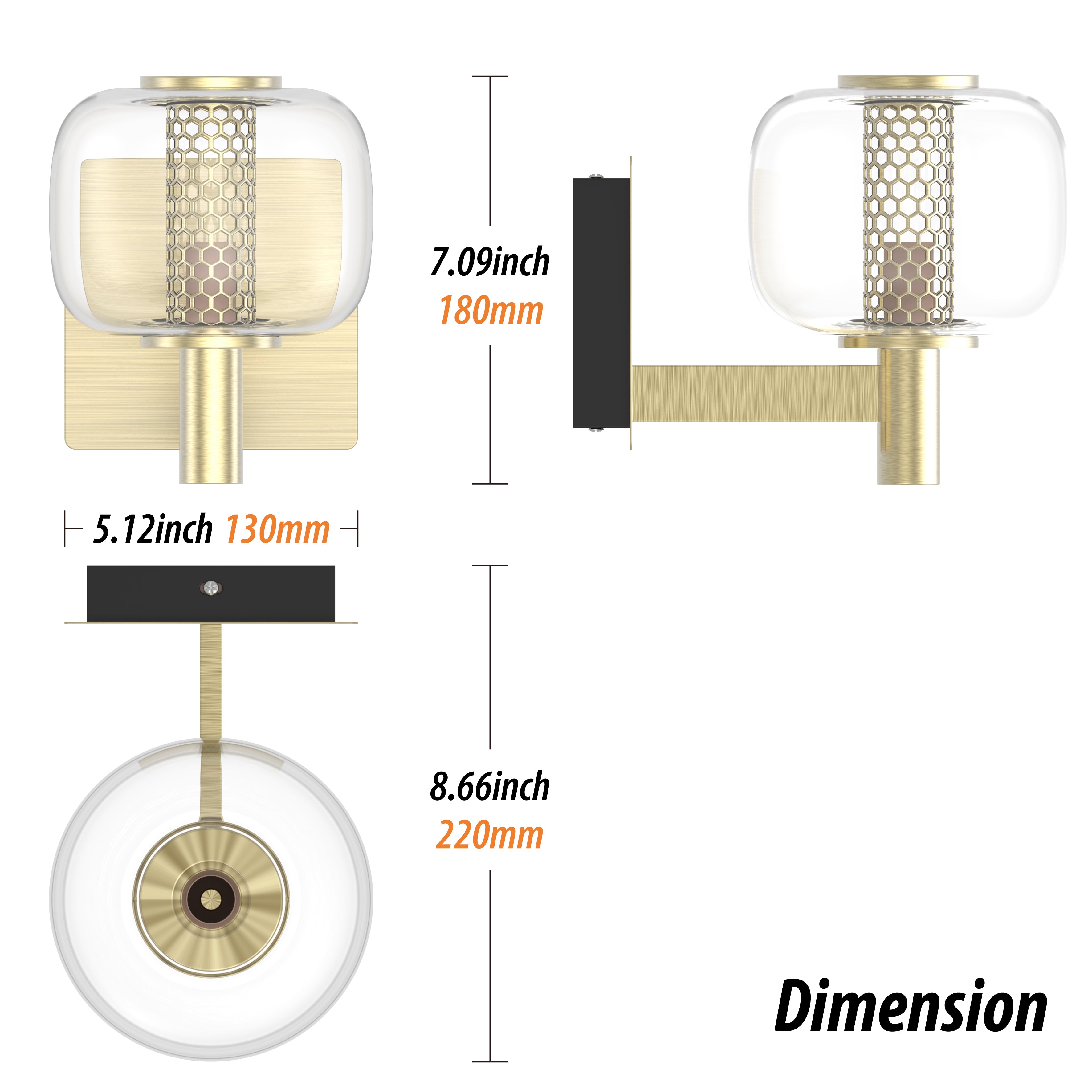 URSOLA Brushed Brass Bathroom Vanity Light