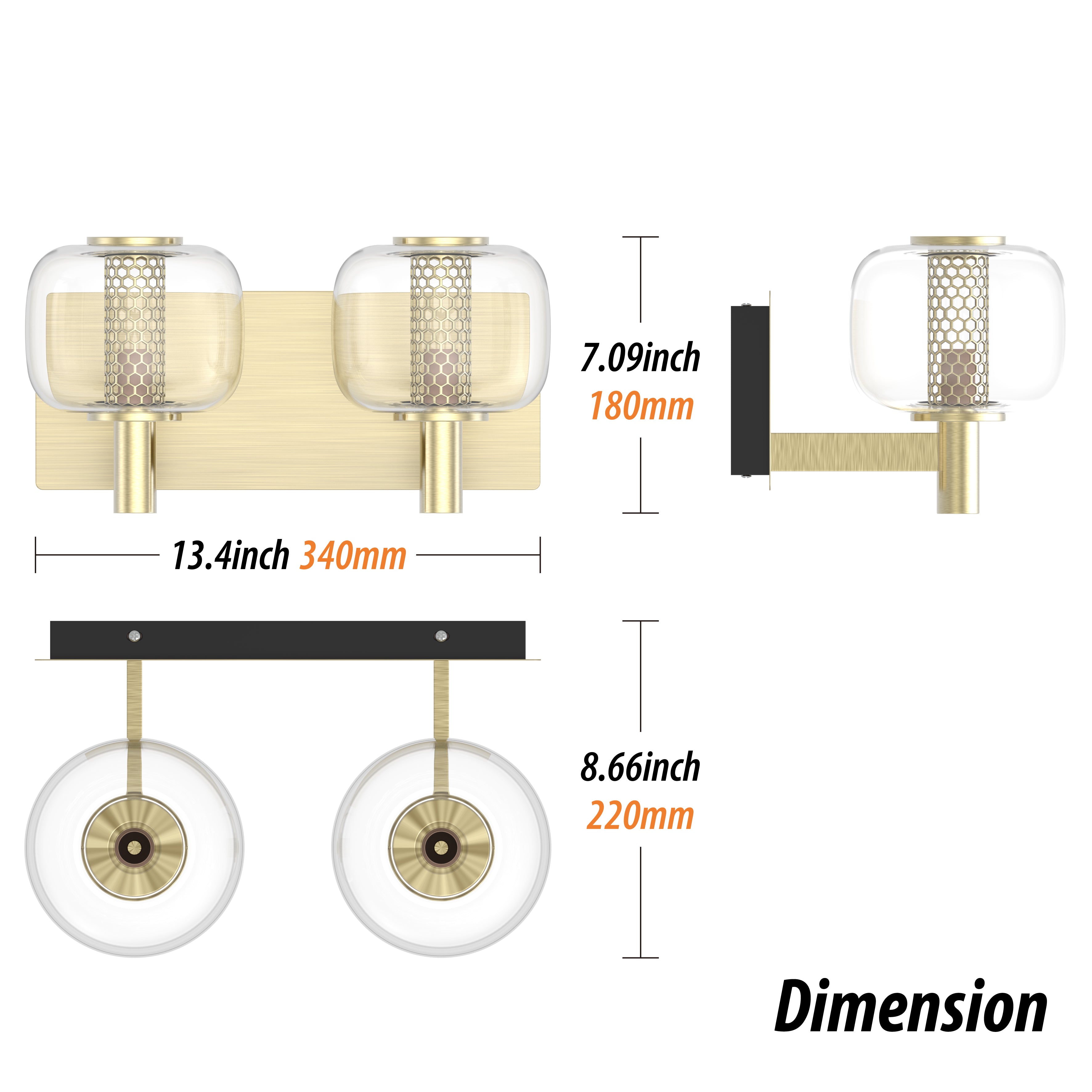 URSOLA Brushed Brass Bathroom Vanity Light