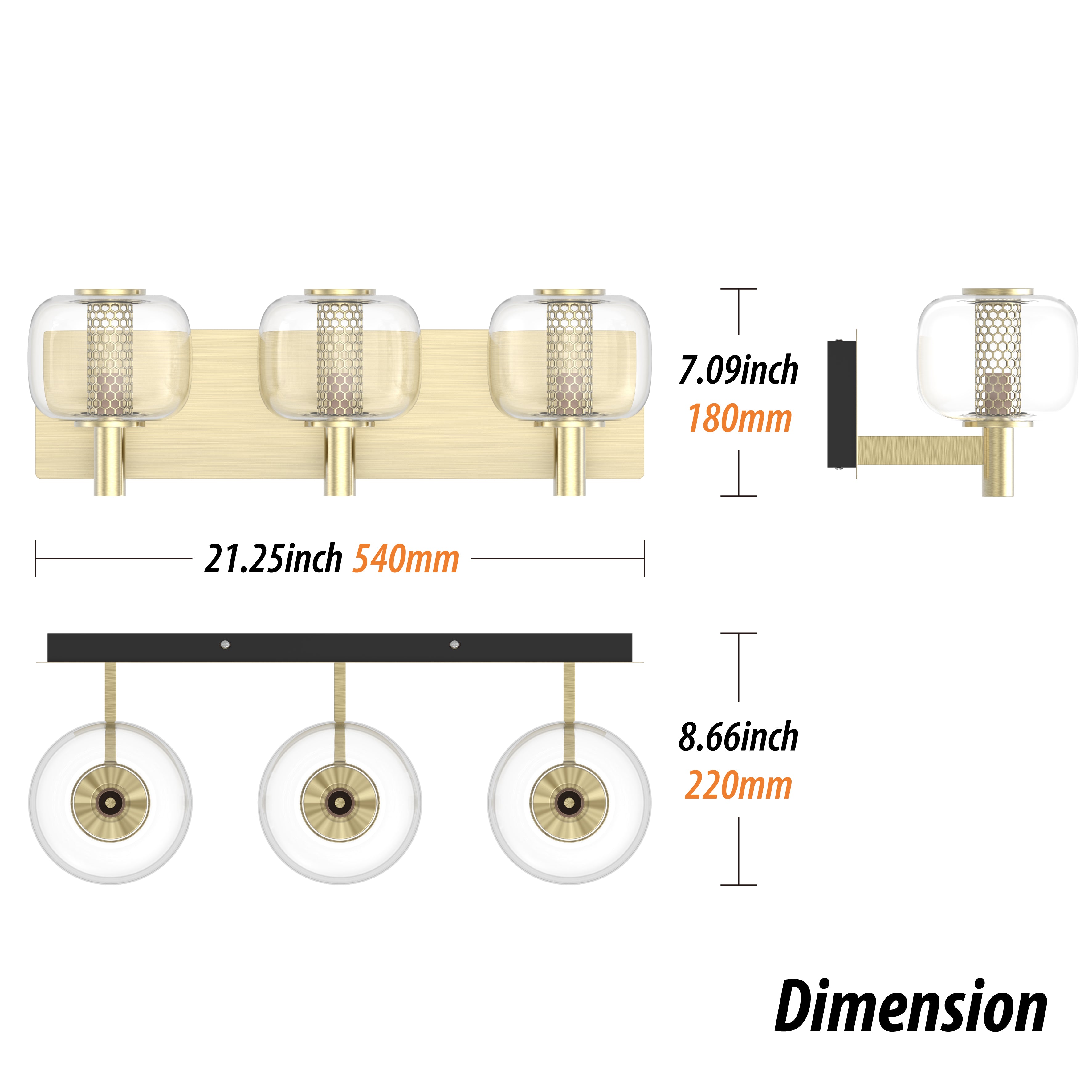 URSOLA Brushed Brass Bathroom Vanity Light