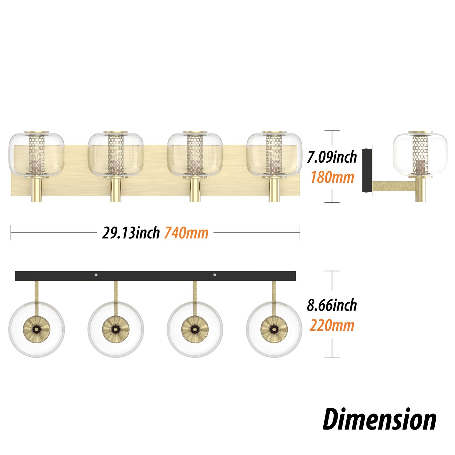 URSOLA Brushed Brass Bathroom Vanity Light