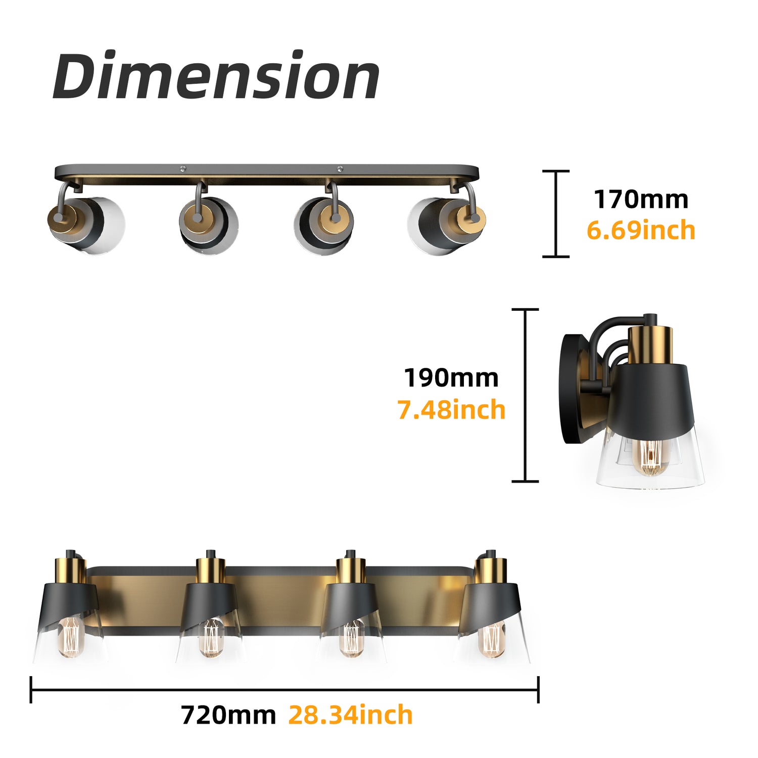 URSOLA Dimmable Bathroom Vanity Light hypotenuse Light