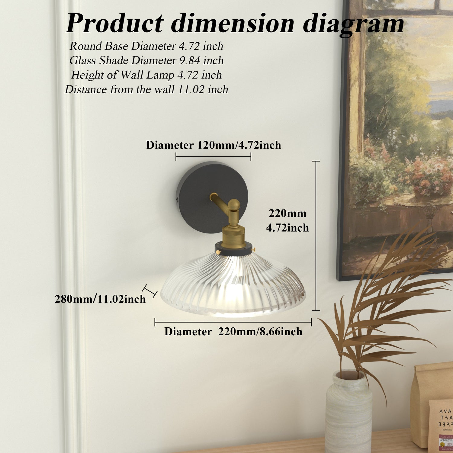 LIGHTINN Vintage Glass Lampshade Light Wall