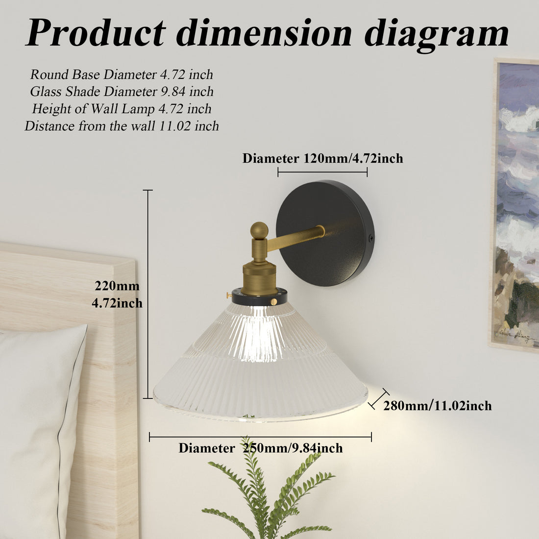 LIGHTINN Vintage Glass Lampshade Light Wall