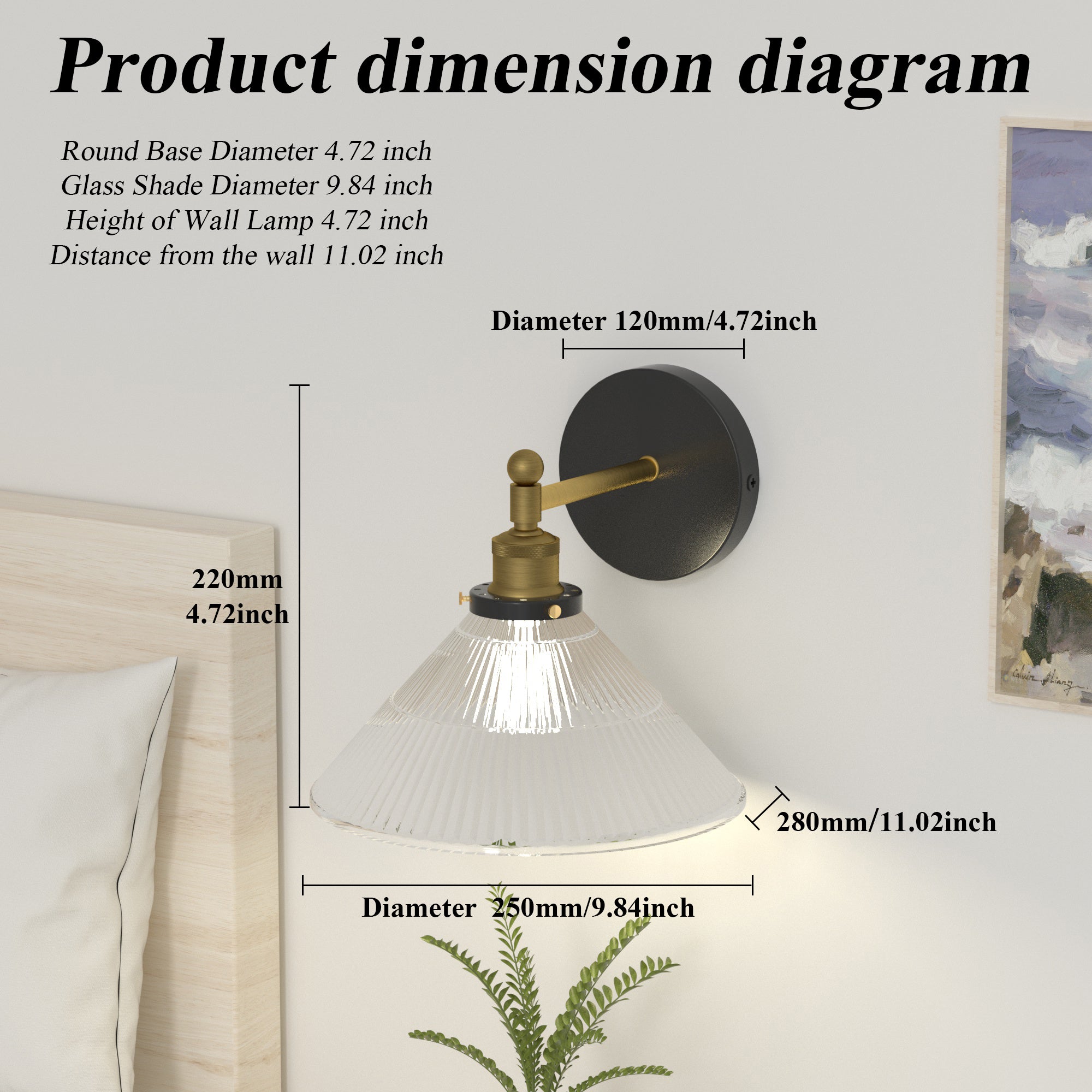 LIGHTINN Vintage Glass Lampshade Light Wall