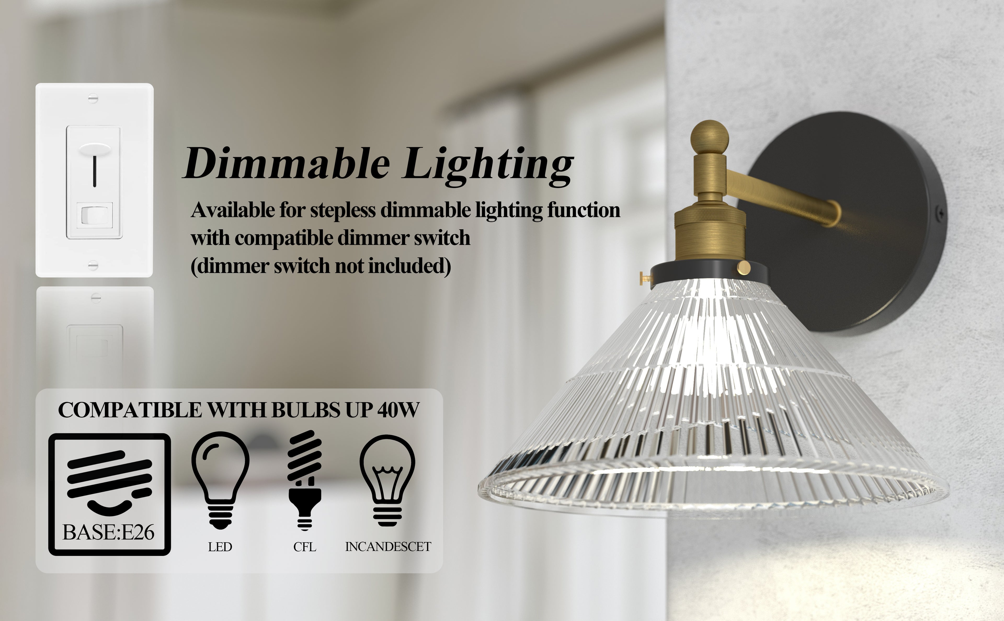 LIGHTINN Vintage Glass Lampshade Light Wall