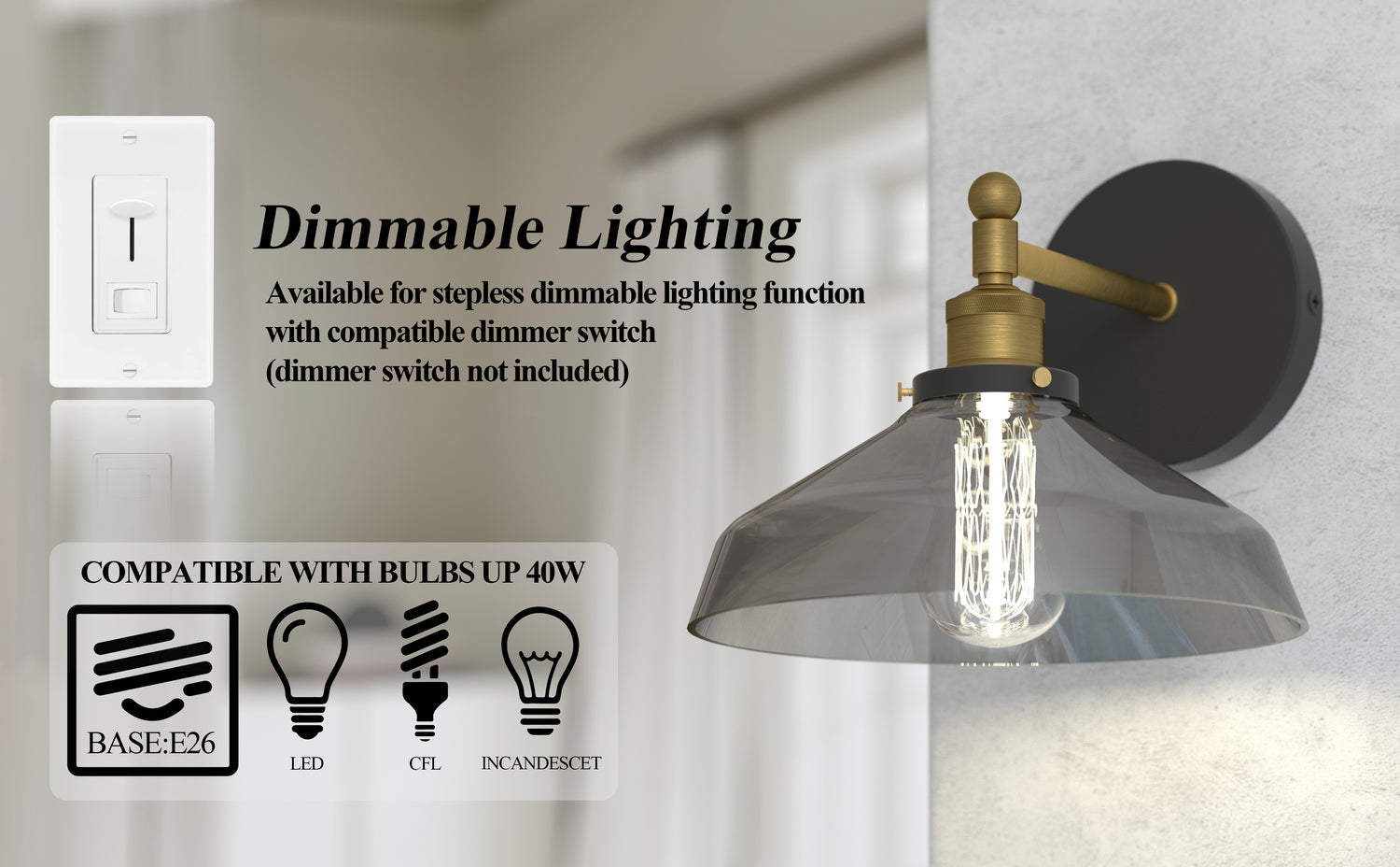 LIGHTINN Vintage Glass Lampshade Light Wall